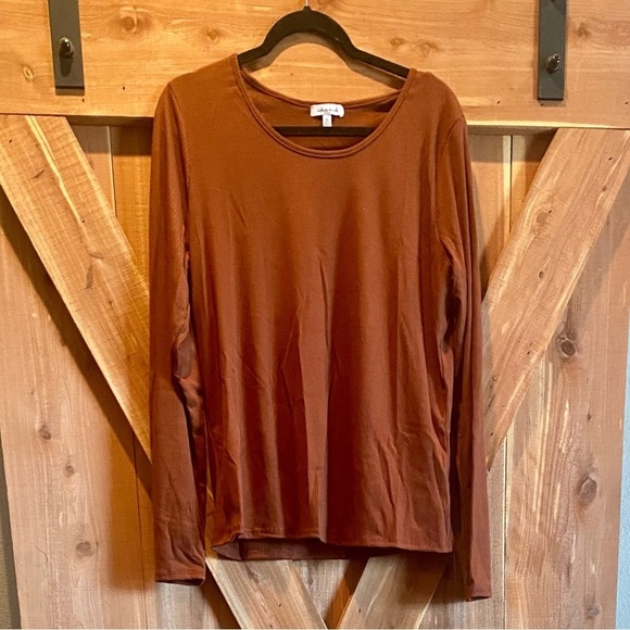 White Birch L/S Back Keyhole Top, Size:XL, Color: Rust - Picture 2 of 6